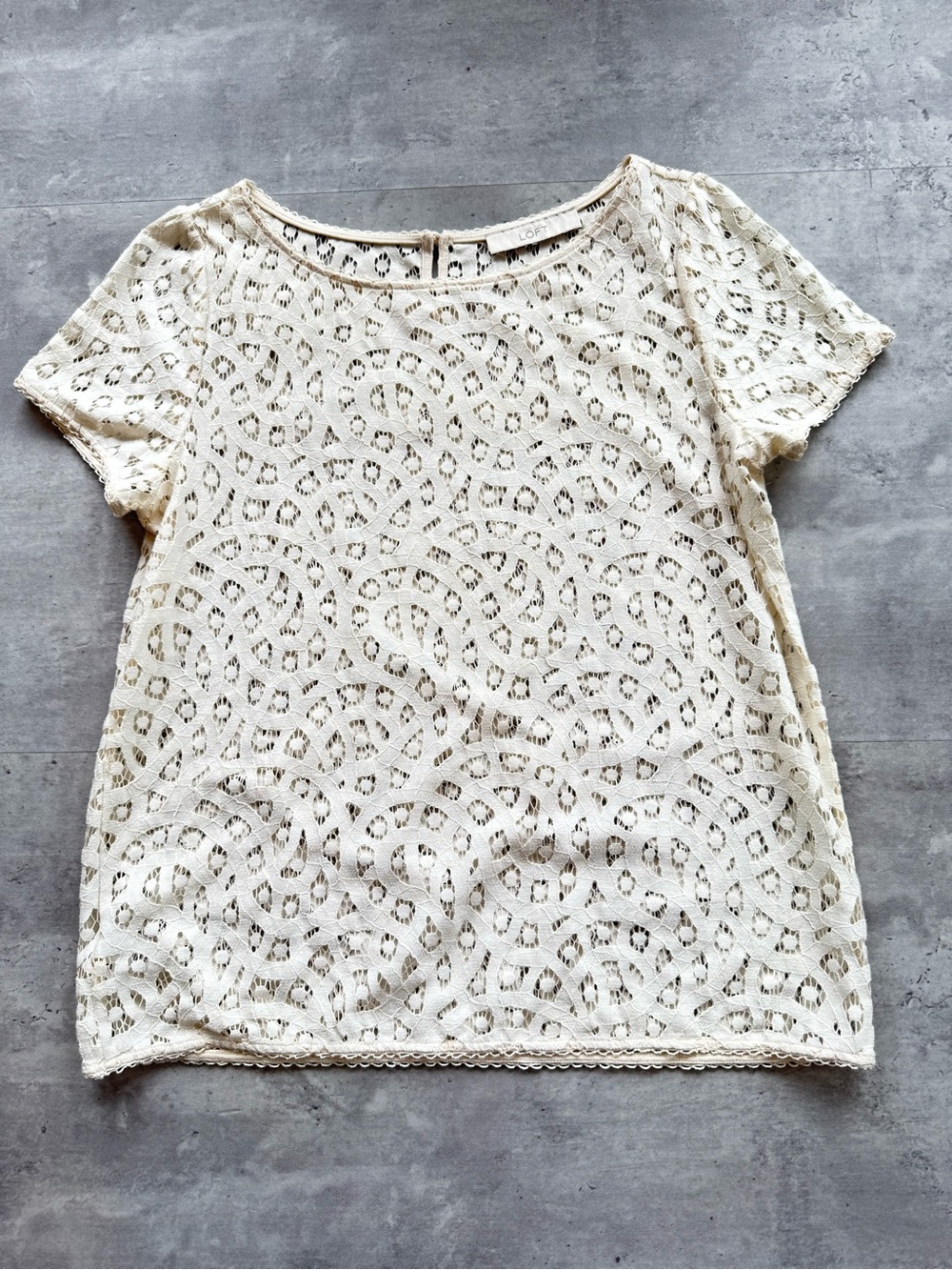LOFT Cream Lace Overlay Short Sleeve Top